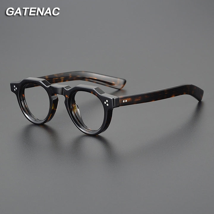 Gatenac Unisex Full Rim Flat Top Round Acetate Eyeglasses Gxyj1054 Full Rim Gatenac