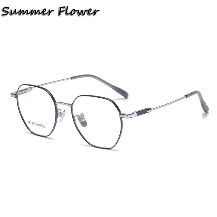 Summer Flower Unisex Full Rim Flat Top Polygon Titanium Eyeglasses 61010