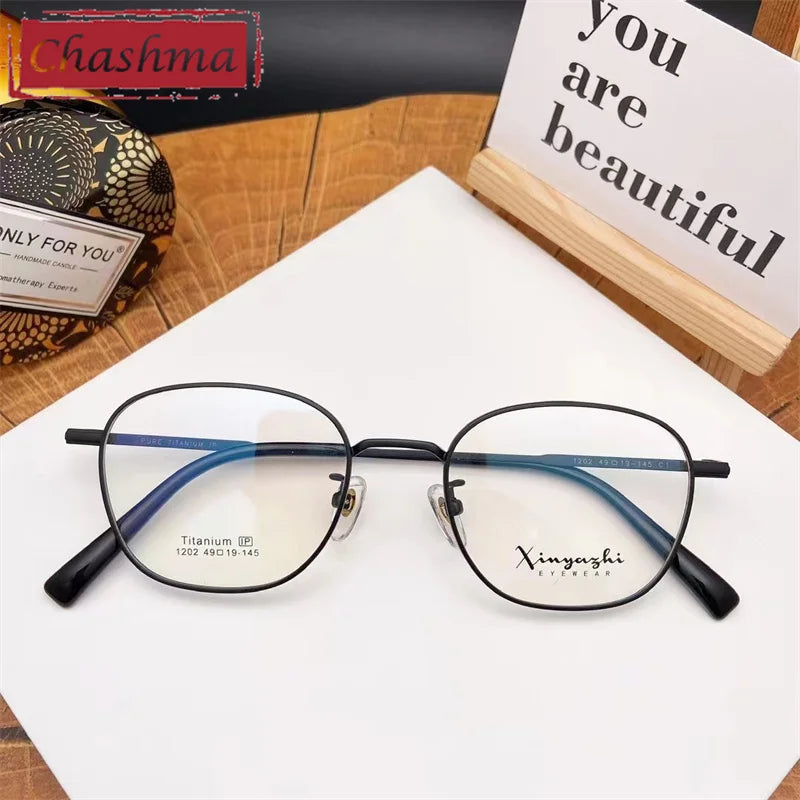 Chashma Ottica Unisex Full Rim Small Round Square Titanium Eyeglasses 1202 Full Rim Chashma Ottica Black