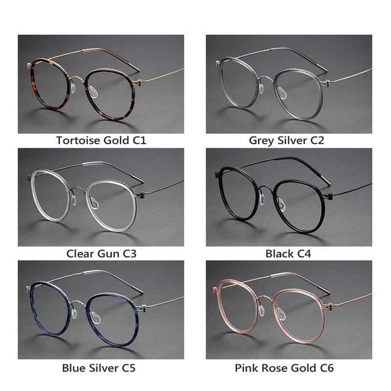 Oveliness Unisex Full Rim Round Screwless Acetate Titanium Eyeglasses 80887 Full Rim Oveliness   