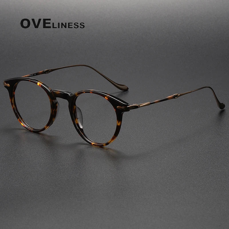 Oveliness Unisex Full Rim Round Acetate Titanium Eyeglasses 2056 Full Rim Oveliness tortoise