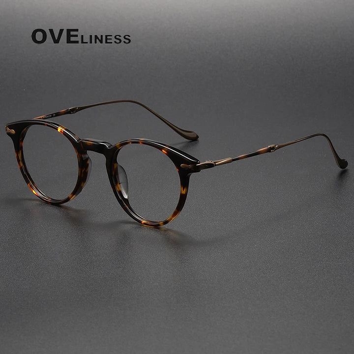 Oveliness Unisex Full Rim Round Acetate Titanium Eyeglasses 2056 Full Rim Oveliness tortoise
