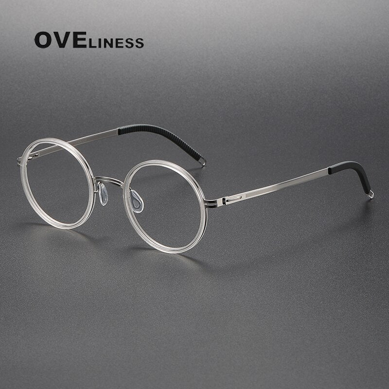 Oveliness Unisex Full Rim Round Screwless Titanium Acetate Eyeglasses 8202321 Full Rim Oveliness Transparent  silver
