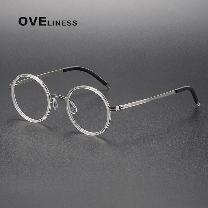 Oveliness Unisex Full Rim Round Screwless Titanium Acetate Eyeglasses 8202321 Full Rim Oveliness Transparent  silver