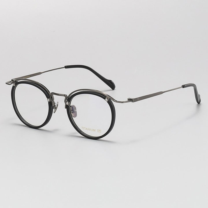 Gatenac Unisex Full Rim Round Acetate Titanium Eyeglasses Gxyj1069 Full Rim Gatenac Black Gun