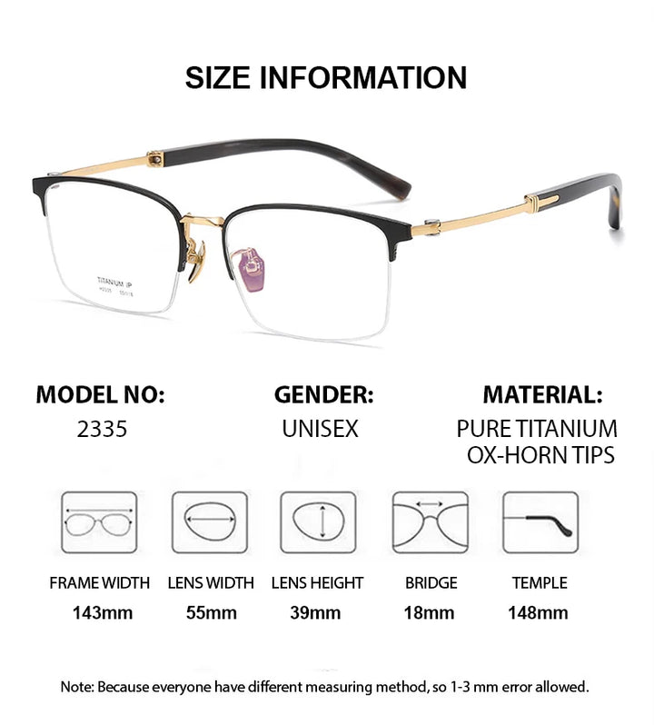 Chashma Men's Full Rim Square Titanium Horn Temple Eyeglasses 52335