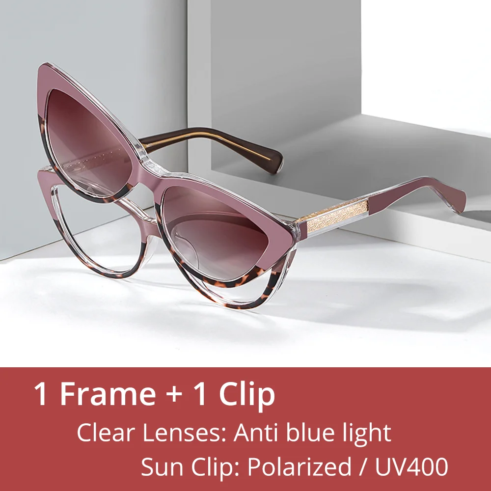 Ralferty Women's Full Rim Cat Eye Tr 90 Eyeglasses Clip On Sunglasses 81636