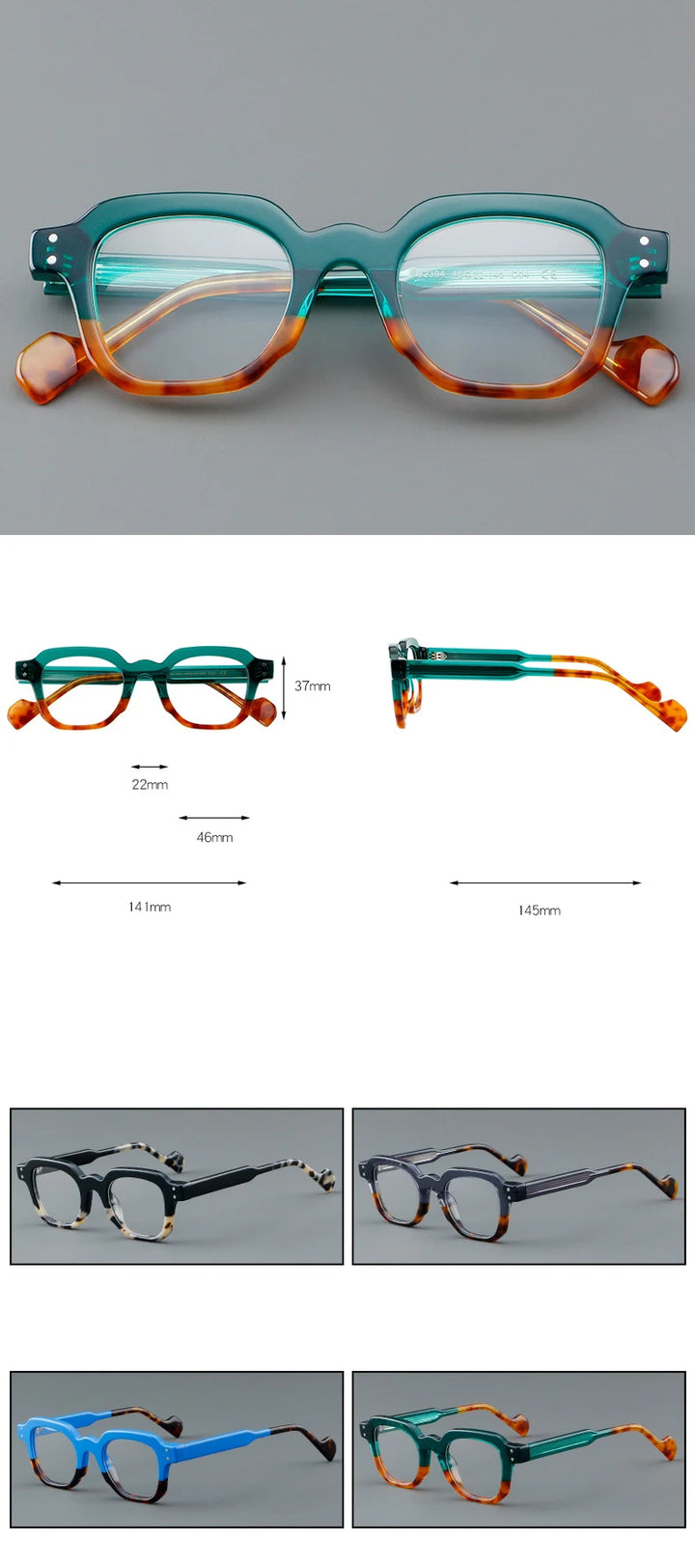 CCspace Unisex Full Rim Square Acetate Eyeglasses 57287 Full Rim CCspace