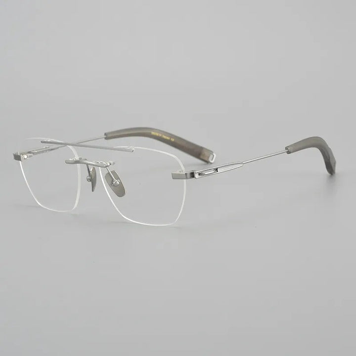 Hdcrafter Unisex Rimless Square Double Bridge Titanium Eyeglasses Dtx419 Rimless Hdcrafter Eyeglasses Silver