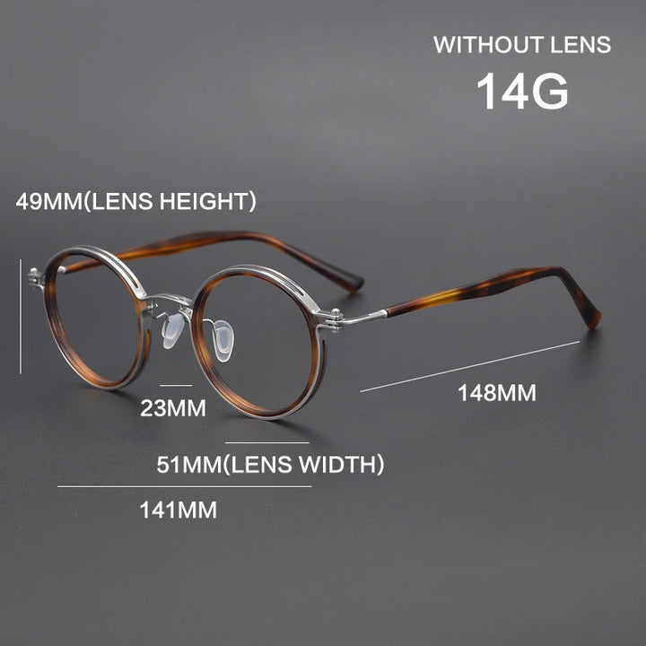 Gatenac Unisex Full Rim Round Titanium Acetate Eyeglasses 8444 Full Rim Gatenac