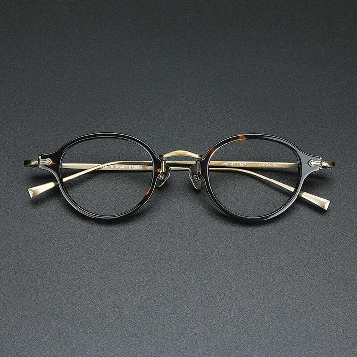 Gatenac Unisex Full Rim Round Small Acetate Titanium Eyeglasses Gxyj890 Full Rim Gatenac Dark Turtle