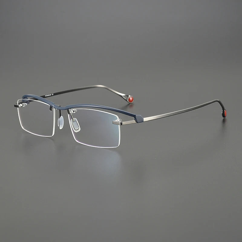 Gatenac Unisex Semi Rimless Square Brow Line Titanium Eyeglasses G1525 Semi Rim Gatenac Blue Gun