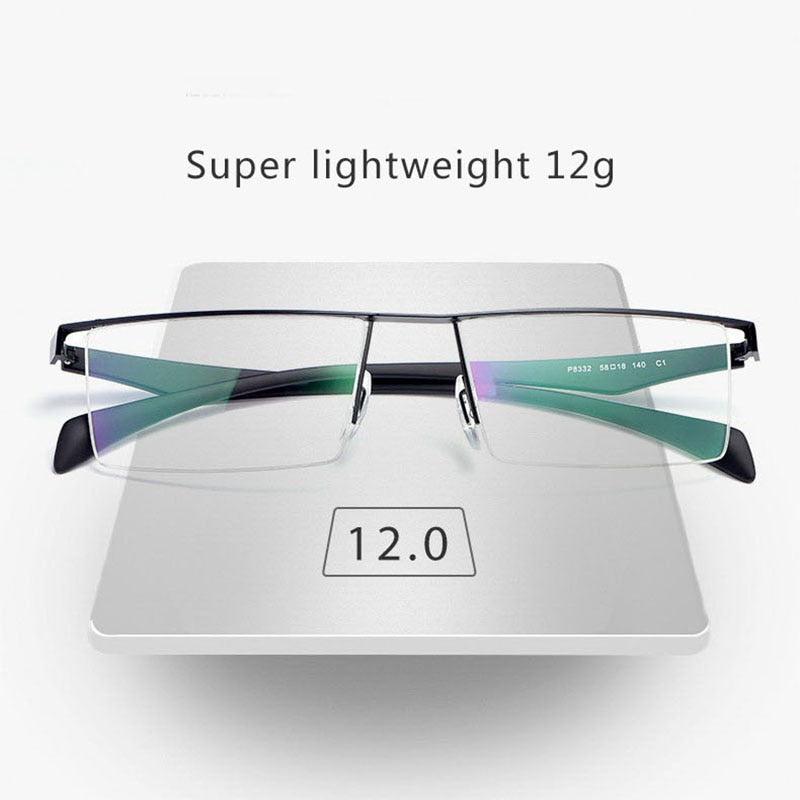 Hdcrafter Men's Semi Rim Wide Square Tr 90 Titanium Alloy Eyeglasses P83321 Semi Rim Hdcrafter Eyeglasses