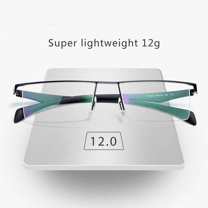 Hdcrafter Men's Semi Rim Wide Square Tr 90 Titanium Alloy Eyeglasses P83321 Semi Rim Hdcrafter Eyeglasses