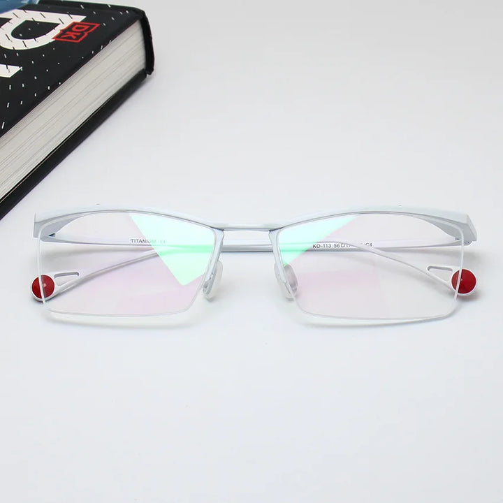 Black Mask Men's Semi Rim Square Brow Line Titanium Eyeglasses 195113