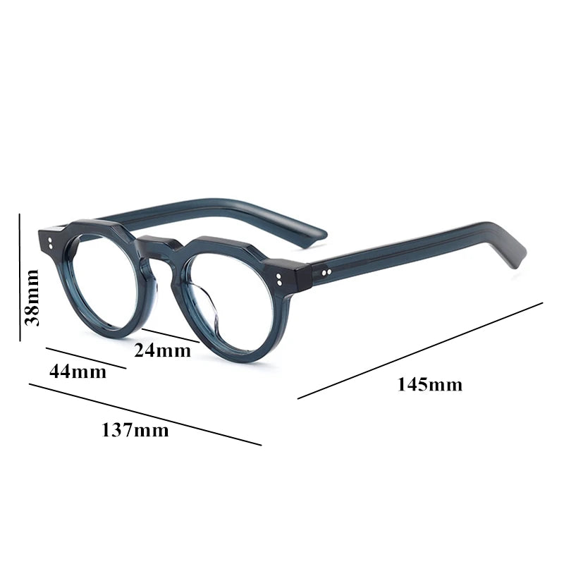 Black Mask Unisex Full Rim Flat Top Round Acetate Eyeglasses 8006 Full Rim Black Mask