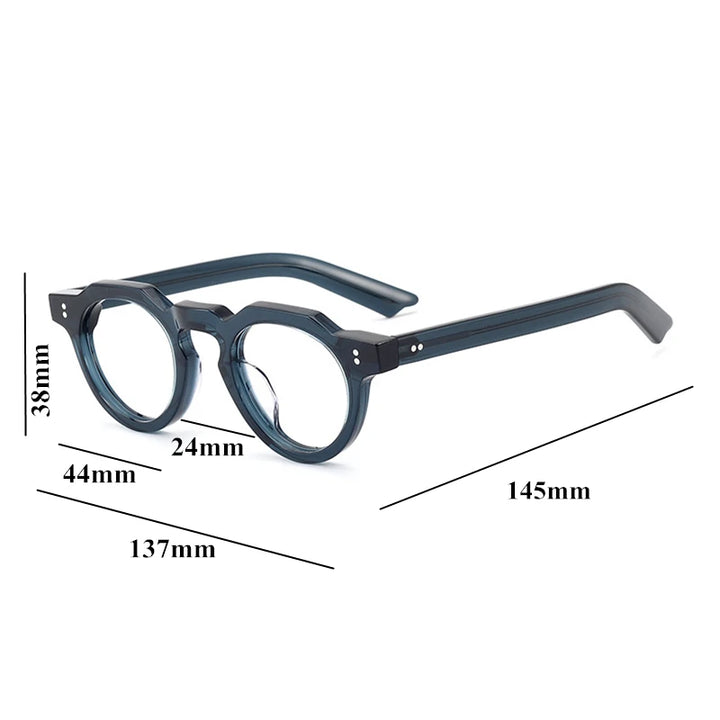 Black Mask Unisex Full Rim Flat Top Round Acetate Eyeglasses 8006 Full Rim Black Mask