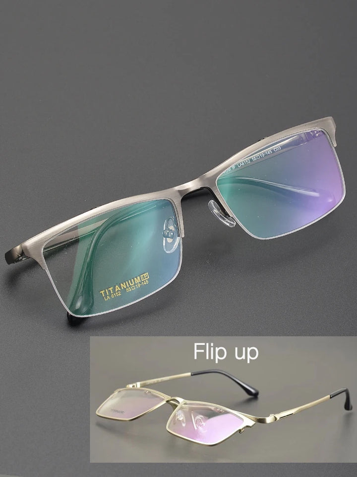 Muzz Men's Semi Rim Square Flip Up Titanium Eyeglasses 6152 Semi Rim Muzz