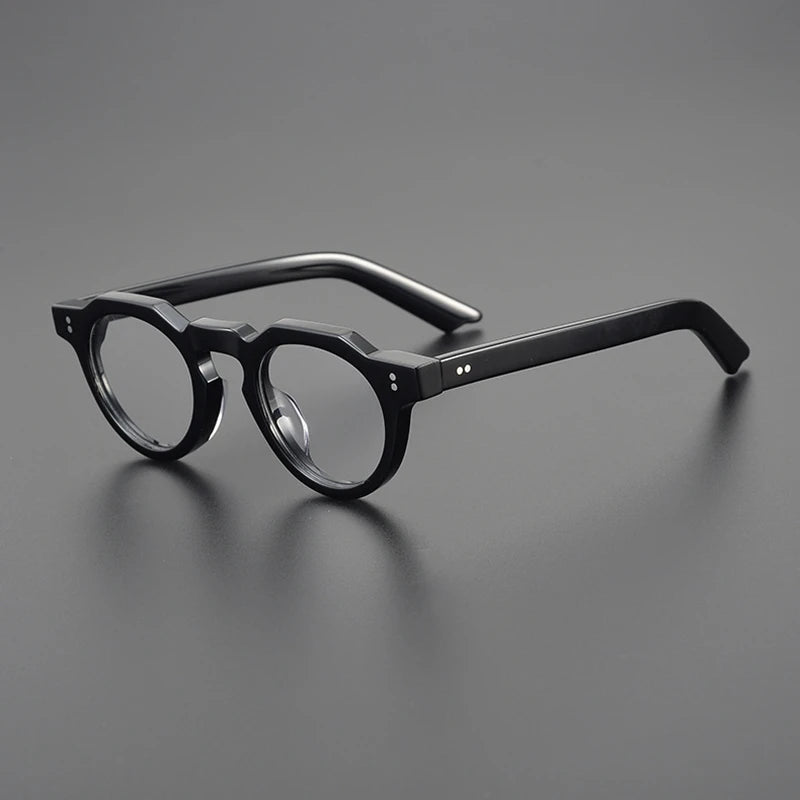 Black Mask Unisex Full Rim Flat Top Round Acetate Eyeglasses 8006 Full Rim Black Mask Black