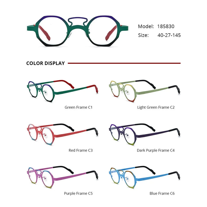 Nobler Unisex Full Rim Polygon Double Bridge Titanium Eyeglasses 8583 Full Rim Nobler