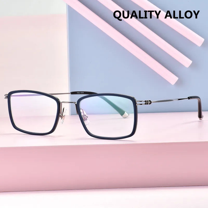 Kocolior Unisex Full Rim Acetate Alloy Square Hyperopic Reading Glasses 2526 Reading Glasses Kocolior   