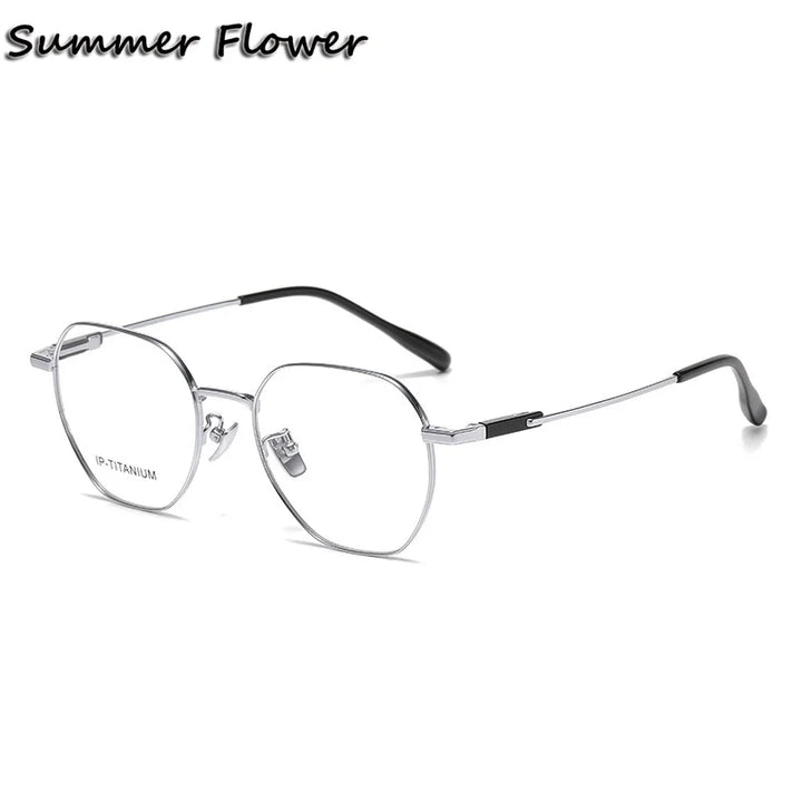 Summer Flower Unisex Full Rim Flat Top Polygon Titanium Eyeglasses 61010