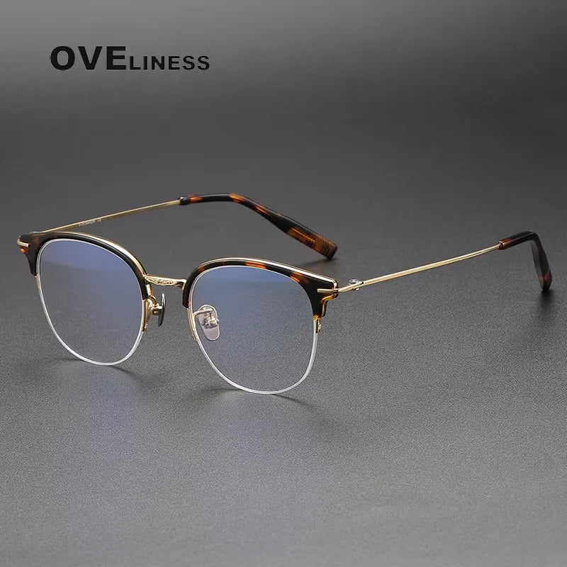 Oveliness Women's Full Rim Round Acetate Titanium Eyeglasses 80988