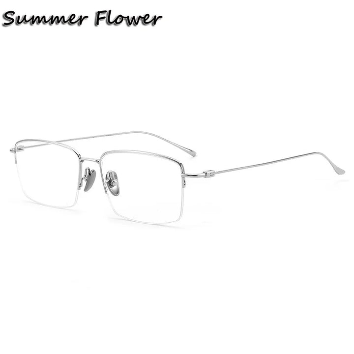 Summer Flower Unisex Semi Rim Square Titanium Eyeglasses 177503 Semi Rim Summer Flower Silver