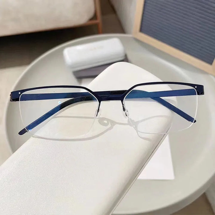 CCSpace Men's Semi Rim Square Screwless Titanium Eyeglasses 56871 Semi Rim CCspace C4Blue
