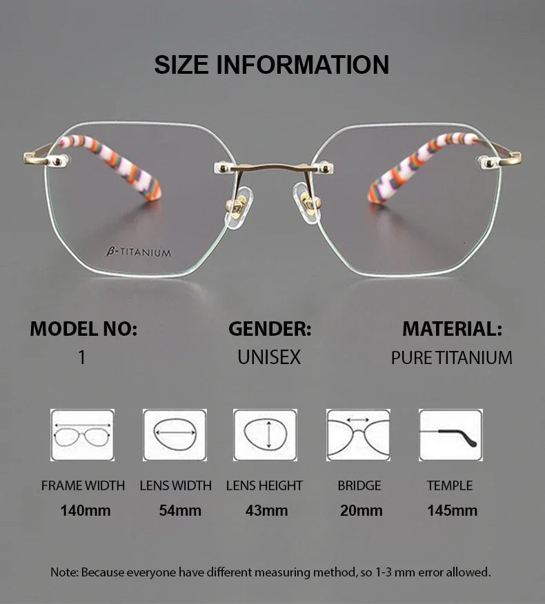 Summer Flower Unisex Rimless Flat Top Polygon Titanium Eyeglasses 28431