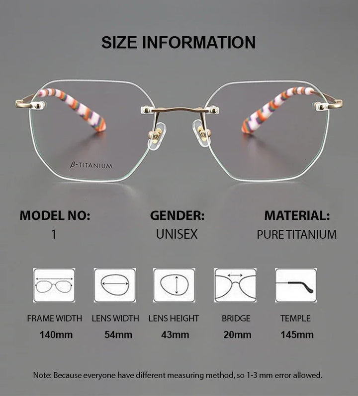 Summer Flower Unisex Rimless Flat Top Polygon Titanium Eyeglasses 28431
