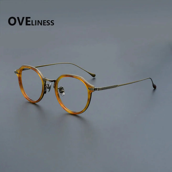 Oveliness Unisex Full Rim Flat Top Oval Acetate Titanium Eyeglasses 92209