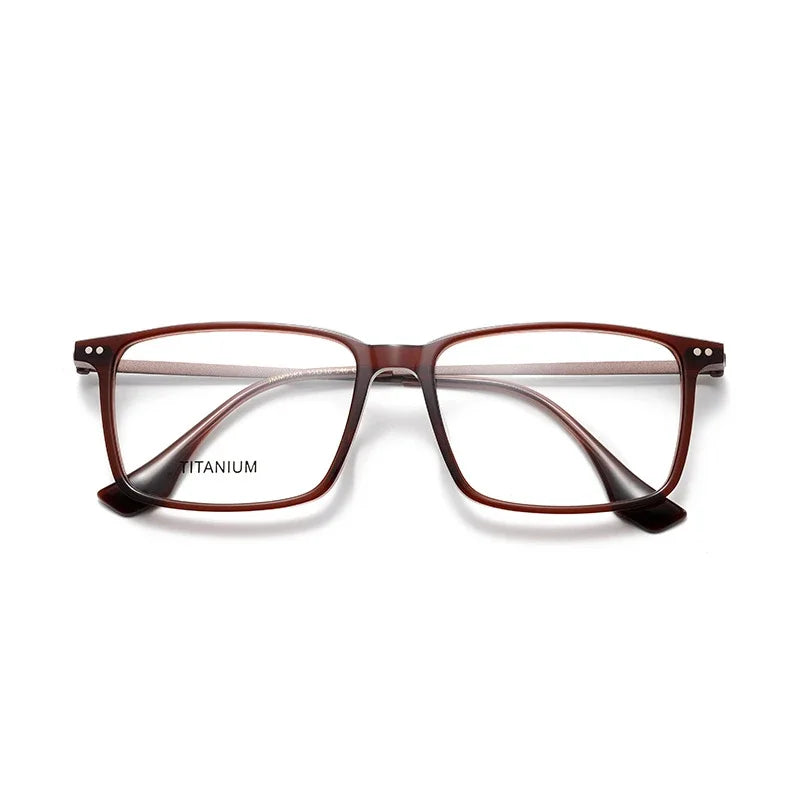 Muzz Men's Full Rim Square Acetate Titanium Eyeglasses 85295 Full Rim Muzz Wine Red