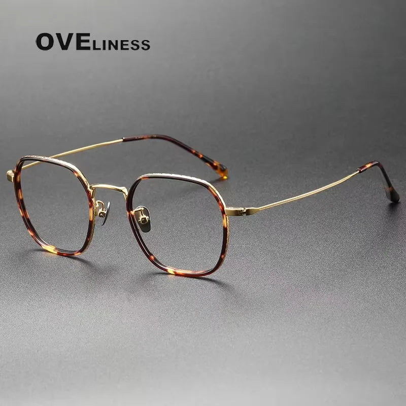 Oveliness Women's Full Rim Polygon Square Acetate Titanium Eyeglasses 98505