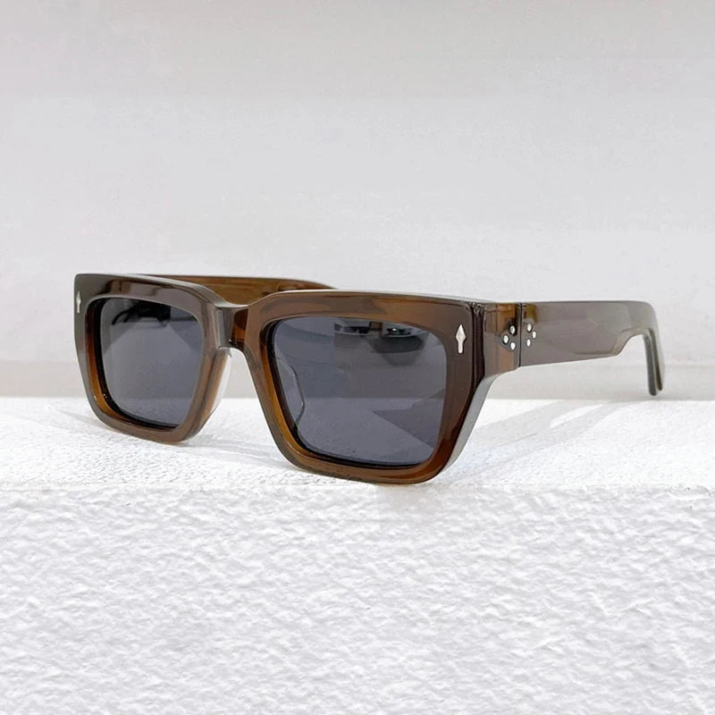 Hewei Unisex Full Rim Square Acetate Sunglasses 0031 Sunglasses Hewei grey-dark brown as picture 