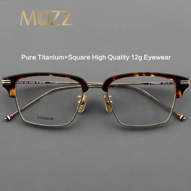 Muzz Men's Full Rim Square Titanium Acetate Eyeglasses 0422 Full Rim Muzz