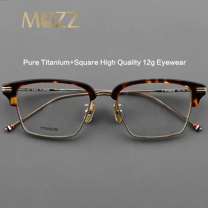 Muzz Men's Full Rim Square Titanium Acetate Eyeglasses 0422 Full Rim Muzz