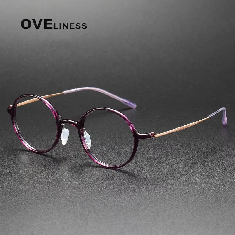 Oveliness Women's Full Rim Round Acetate Titanium Eyeglasses 88635 Full Rim Oveliness purple