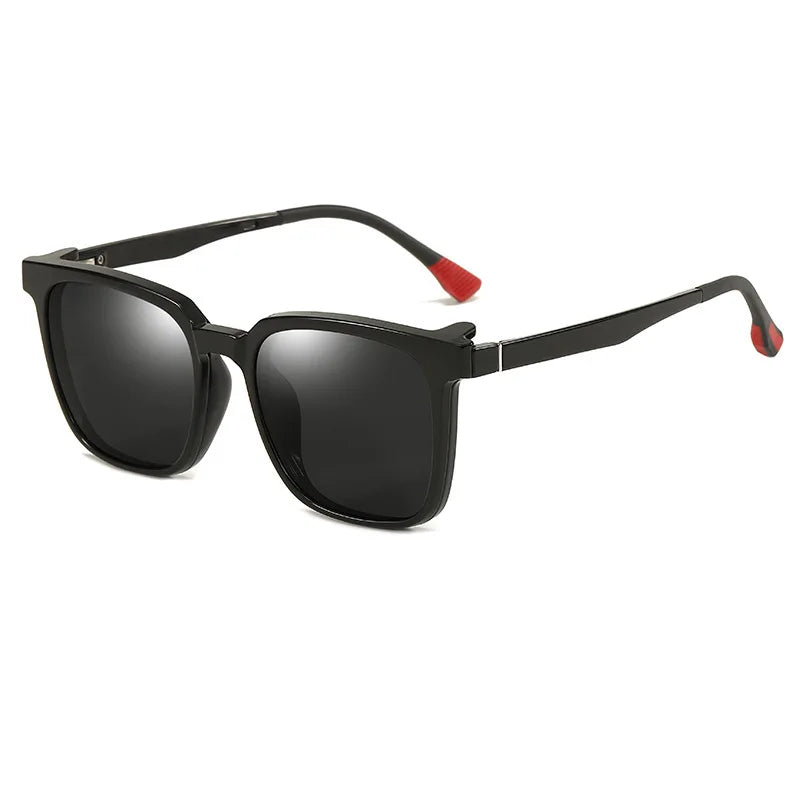 Kocolior Unisex Full Rim Square Acetate Eyeglasses Clip On Sunglasses CX10 With Clip Ons Kocolior Black Red