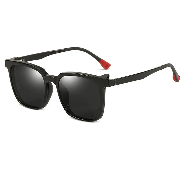 Kocolior Unisex Full Rim Square Acetate Eyeglasses Clip On Sunglasses CX10 With Clip Ons Kocolior Black Red
