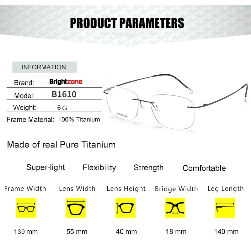 Brightzone Unisex Rimless Oval Square Titanium Eyeglasses 71610 Rimless Brightzone