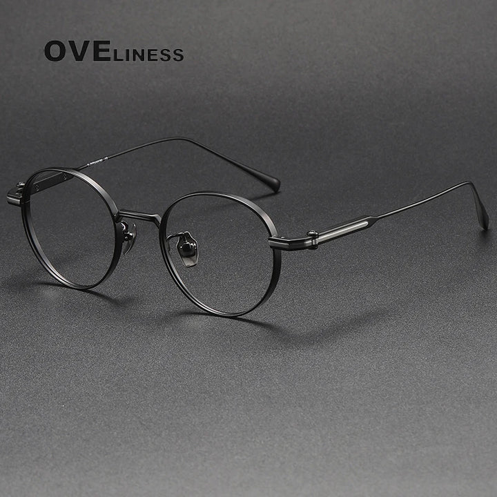 Oveliness Unisex Full Rim Round Titanium Eyeglasses 80983 Full Rim Oveliness black silver
