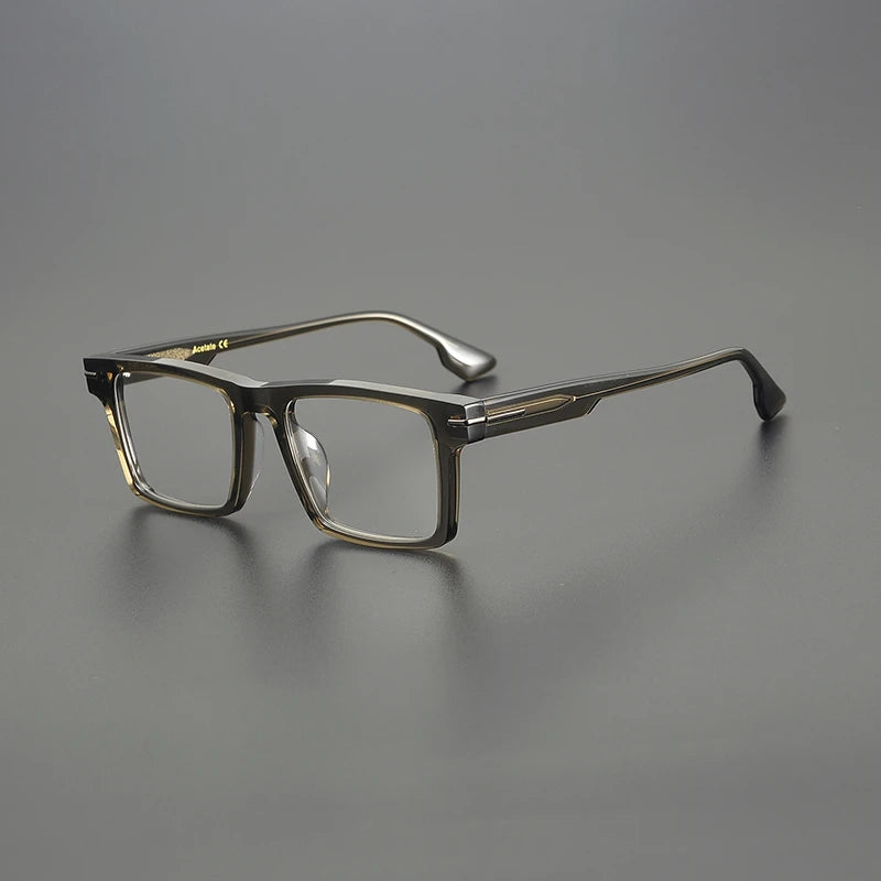 Black Mask Unisex Full Rim Flat Top Square Acetate Eyeglasses 94529 Full Rim Black Mask Olive Green
