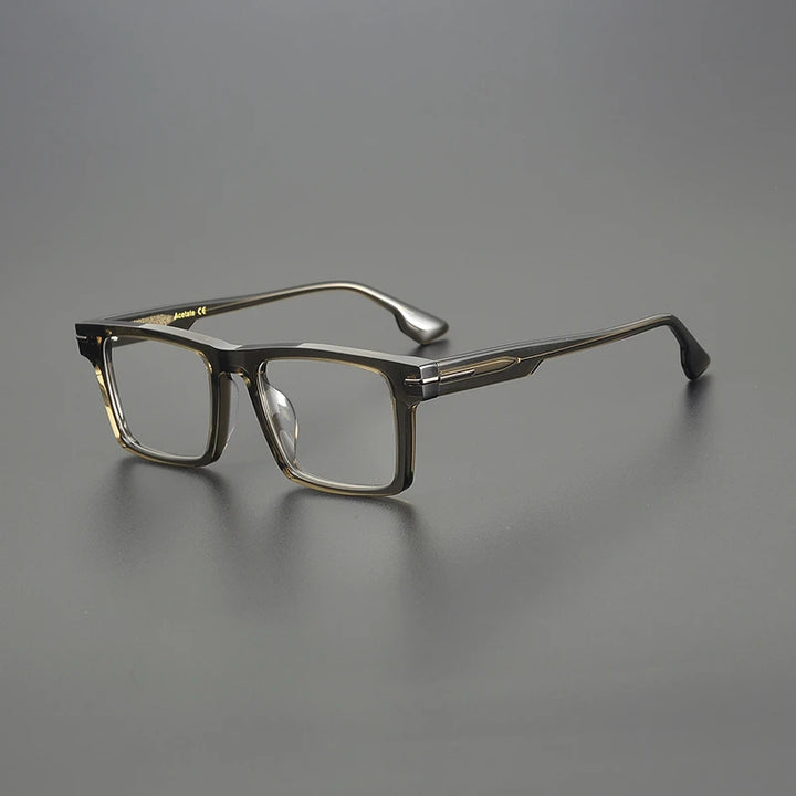 Black Mask Unisex Full Rim Flat Top Square Acetate Eyeglasses 94529 Full Rim Black Mask Olive Green