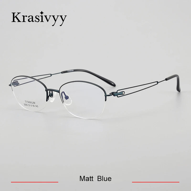 Krasivyy Women's Semi Rim Oval Square Titanium Eyeglasses 33009