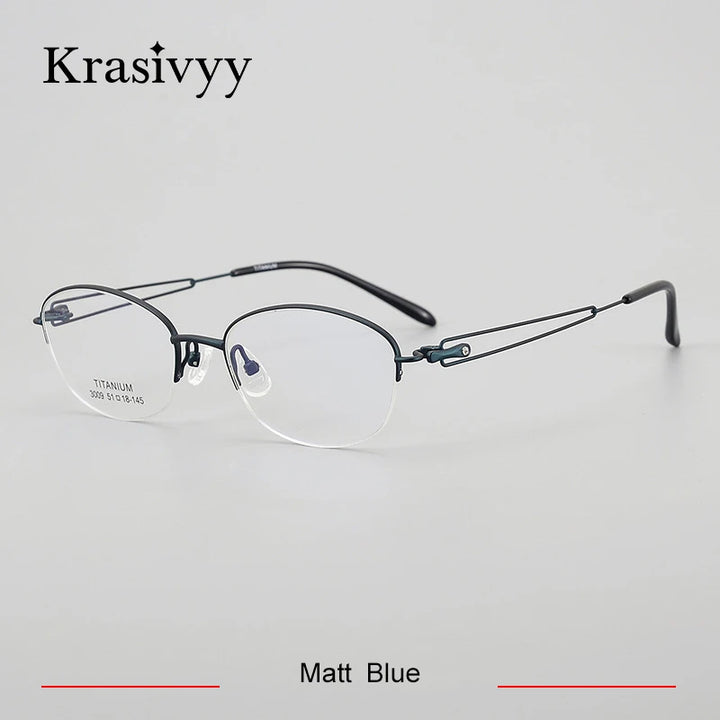 Krasivyy Women's Semi Rim Oval Square Titanium Eyeglasses 33009
