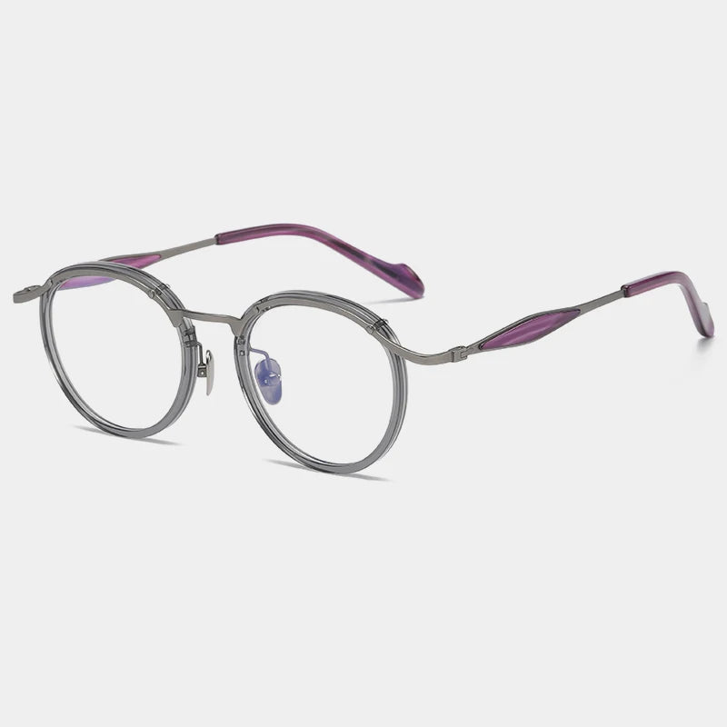 Gatenac Unisex Full Rim Round Acetate Titanium Eyeglasses Gxyj1158 Full Rim Gatenac Gray Gun