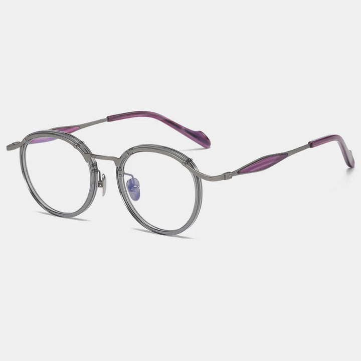 Gatenac Unisex Full Rim Round Acetate Titanium Eyeglasses Gxyj1158 Full Rim Gatenac Gray Gun