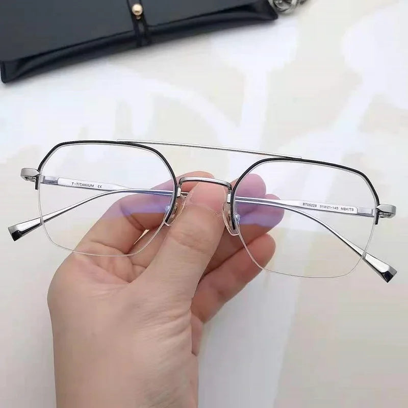 Aimee Unisex Semi Rim Square Double Bridge Titanium Eyeglasses 5228 Full Rim Aimee Black-Silver