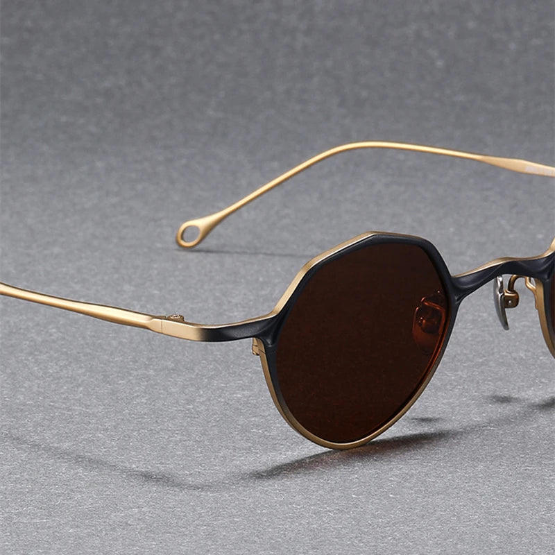 Black Mask Unisex Full Rim Polygon Titanium Polarized Sunglasses S5973 Sunglasses Black Mask